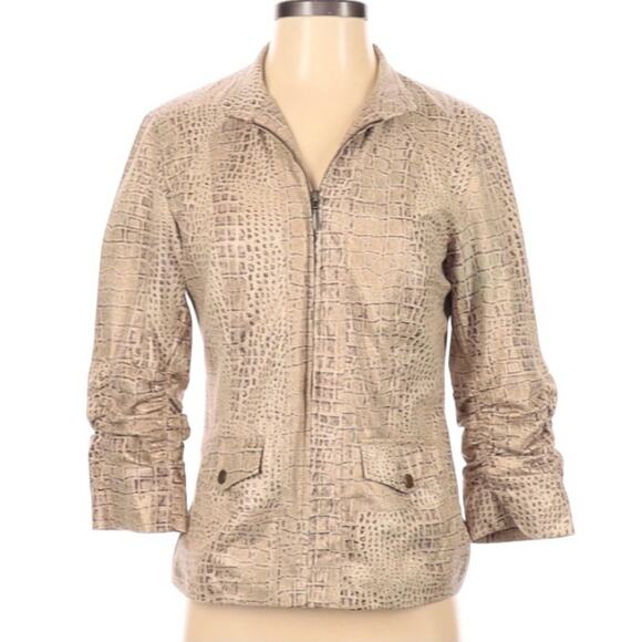 Chico’s 0 faux lizard blazer beige jacket zip front Size S - Picture 1 of 4